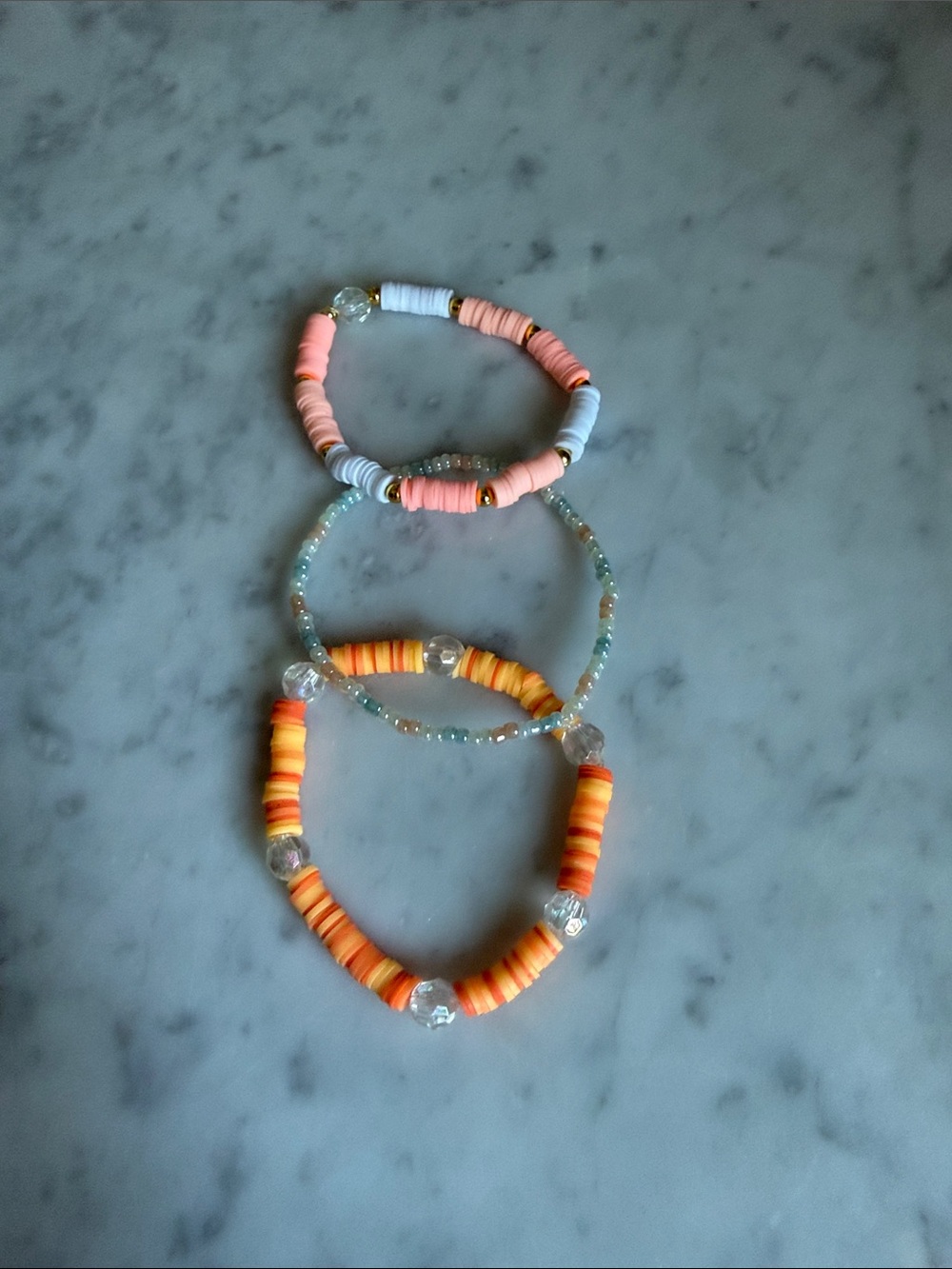 Handmade Beaded Stackable Bracelet Set - Peach, Light Blue & Orange